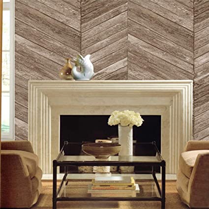 Eurotex Vintage Herringbone Wood Plank Design, Non Adhesive Wallpaper (PVC, Size- 57sq.ft)