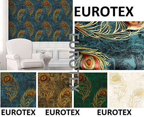 Eurotex Mor Pankh Design, Peacock Feather Wallpaper, (Luxury Vinyl Coated, 57 sq.ft Roll) My Store