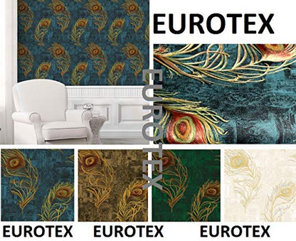 Eurotex Mor Pankh Design, Peacock Feather Wallpaper, (Luxury Vinyl Coated, 57 sq.ft Roll) My Store