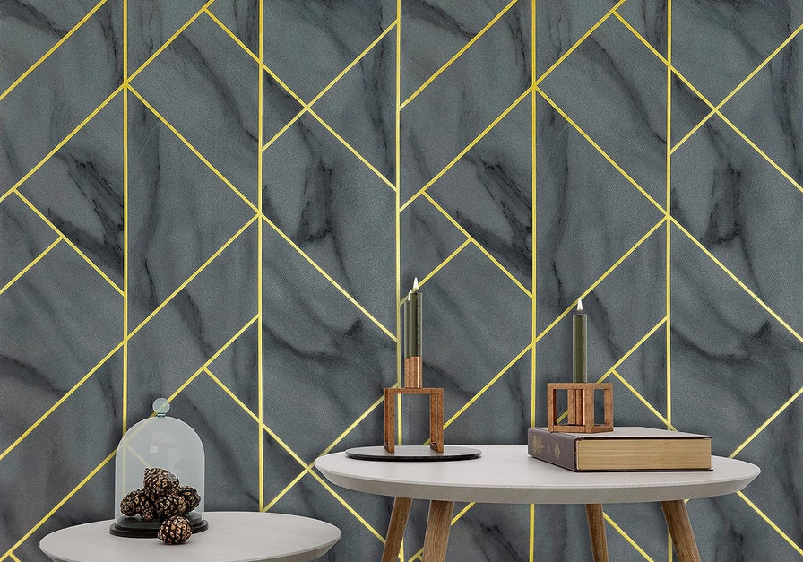Eurotex Modern Geometric 3D Textured, Abstract Design Wallpaper, Gold & Grey (PVC, 57sqft/Per roll)