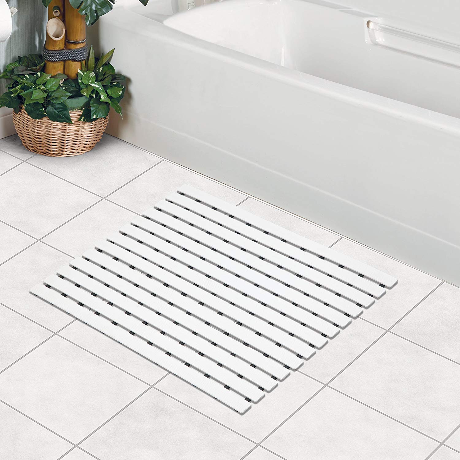 Eurotex Shower Mat Non Slip for Bathroom, Anti Skid Bathtub Mat (White