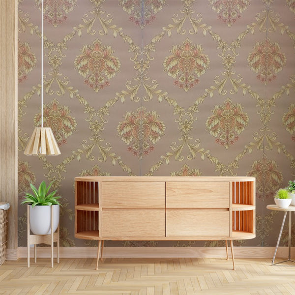 Eurotex Damask Design, Wallpaper For Rooms, Brown (Luxury Vinyl Coated, 57 sq.ft Roll)